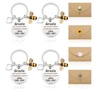 VEGCOO 4 Pz Regalo Portachiavi Maestra Fine Anno, Regali Maestre Idee Regalo per Insegnante Portachiavi, Grazie Maestre Idee Regalo per Insegnante Professoressa Regalo Maestra Asilo Elementare Medie