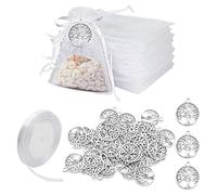 VEGCOO 50 Pezzi Ciondolo Albero della Vita, 10 * 12cm Sacchetti Bustine Confetti, Gioielli Collana Braccialetto Fai-da-Te Bomboniere Albero della Vita per Battesimo/Comunione/Matrimonio (10 * 12)