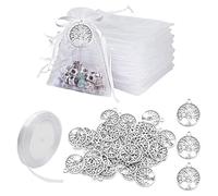 VEGCOO 50 Pezzi Ciondolo Albero della Vita, 7 * 9cm Sacchetti Bustine Confetti, Gioielli Collana Braccialetto Fai-da-Te Bomboniere Albero della Vita per Battesimo/Comunione/Matrimonio (7 * 9)