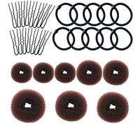 VEGCOO Chignon a Ciambella, 8 Pz Creatore per Pane Ciambella Chignon a Ciambella Magic Hair per Bambine e Donne, con 15 Elastici per Capelli e 15 Forcine Forma di U (Marrone)