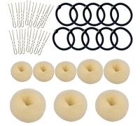 VEGCOO Chignon a Ciambella, 8 Pz Creatore per Pane Ciambella Chignon a Ciambella Magic Hair per Bambine e Donne, con 15 Elastici per Capelli e 15 Forcine Forma di U (Beige)