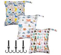VEGCOO Confezione da 3 sacchetti bagnati per bambini, impermeabili, a prova di umidità, riutilizzabili, portatili, con doppia cerniera, organizer per vestiti bagnati del bambino, nuoto, spiaggia,