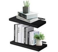 VEGCOO Mensola da parete in legno, 2 pezzi, 40 cm, colore nero, installazione libera, può essere utilizzata come mensola da cucina a parete, adatta per bagno, cucina, soggiorno, ufficio, camera da