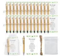 VEGCOO Set di 30 penne a sfera in legno, con custodia per carte di credito, regalo di addio, regalo motivazionale (inclusa corda di canapa) da 5 m