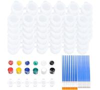 VEGCOO Set di 46 vasetti vuoti e pennelli, 12 strisce, 72 pezzi, 3 ml, con 34 pennelli, mini contenitore acrilico con coperchio, per aule, scuola, casa, arti e mestieri