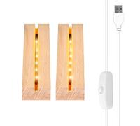 Vegena 2 basi per display a LED, base in legno con luce a LED, base rettangolare in legno con USB per piastra in acrilico, piastra in vetro (15 cm di lunghezza, bianco caldo)
