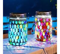 Vegena 2 lanterne solari per esterni, lampade solari per esterni, lampade da giardino, luci solari per esterni, lampada a mosaico solare da appendere, Ip65, impermeabile, per giardino, terrazza,