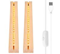 Vegena 2 Pezzi LED Luci Display Base, Base Luce Led Legno con USB, Base Rettangolare con Led per Lastra in Acrilico, Lastra in Cristallo (Lunghezza 30 cm, Bianco Caldo)