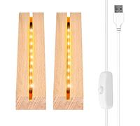 Vegena 2 Pezzi LED Luci Display Base, Base Luce Led Legno con USB, Base Rettangolare con Led per Lastra in Acrilico, Lastra in Cristallo (Lunghezza 20 cm, Bianco Caldo)
