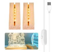 Vegena 2 Pezzi LED Luci Display Base, Base Luce Led Legno con USB, Base Rettangolare con Led per Lastra in Acrilico, Lastra in Cristallo (Lunghezza 10 cm, Bianco Caldo)