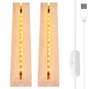Vegena 2 Pezzi LED Luci Display Base, Base Luce Led Legno con USB, Base Rettangolare con Led per Lastra in Acrilico, Lastra in Cristallo (Lunghezza 24 cm, Bianco Caldo)