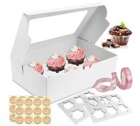 Vegena 20 Scatole per Cupcake con Finestra, per il Trasporto di Muffin, Torte, Dessert, Biscotti, Ciambelle - 6 Fori