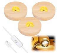 Vegena 3 Pezzi LED Luci Display Base, Base Luce Led Legno con USB, Base Rotonda con Led per Acrilico, Cristallo (10 cm, Bianco Caldo)