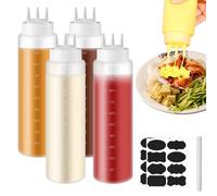Vegena 4 bottiglie da spremere da 1000 ml, in plastica, con 3 beccucci, adesivi, bottiglie di salsa con scala di misurazione, per salse, ketchup e condimenti per insalate