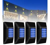 Vegena 4 lampade solari da parete da giardino, a energia solare, per esterni, Ip65, impermeabili, per esterni, a energia solare, per giardino, prato, balcone, terrazza, cortile