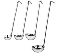 Vegena - 4 mestoli da zuppa in acciaio inox di alta qualità con manico a gancio, cucchiaio da zuppa, utensile da cucina con manico lungo, mestolo, cucchiaio da colazione, colore: argento