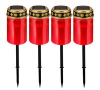 Vegena 4 Pezzi Lumino LED Impermeabile per Cimitero, Lume Funerale con Luci Solari e Asta di Sostegno per Tombale (Rosso)