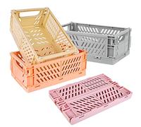 Vegena 4 scatole pieghevoli piccole, in plastica, stabili, in plastica, pieghevoli, piccole, piccole scatole pieghevoli (25,5 x 15 x 9,7 cm)