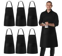 Vegena 6 grembiuli neri da cucina da uomo e da donna, grembiule da cucina da uomo, grembiule da barbecue con 2 tasche, per cucina, giardinaggio, ristorante, caffetteria, pittura, lavori domestici (70