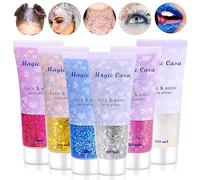 Vegena 6 Pezzi Glitter Corpo, Gel Glitter per Viso, Capelli, Unghie e Corpo, Chunky Glitter Gel per Festival e Feste in Maschera