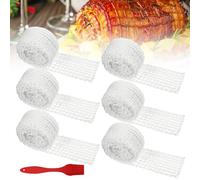 Vegena 6 rotoli di rete per carne - rete per arrosti, prosciutto, rete da 3 m, rete per affumicatura con spazzola per olio, rete per prosciutto, salsiccia, arrosto, accessori da cucina