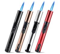 Vegena Accendino, 4 Pezzi Accendigas a Gas Butano Ricaricabile, Accendigas Antivento, Accendino Lungo Regolabile per Candele Leggere Stufe a Gas, Barbecue, Regalo per Uomo (Venduto senza Gas)