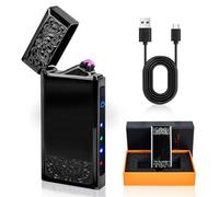 Vegena Accendino elettronico USB, ad arco elettrico, senza fiamma, ricaricabile, touch screen, antivento, doppio arco elettrico, idea regalo (nero)