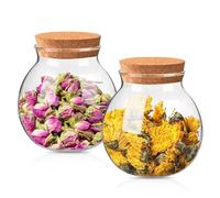 Vegena Barattoli in vetro con coperchio in bambù, ermetici, set da 2 barattoli sferici con coperchio, 500 ml - 1000 ml, per biscotti, tè, chicchi di caffè, noci, spezie, decorazioni (500 ml)