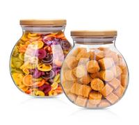 Vegena Barattoli in vetro con coperchio in bambù ermetici - Set di 2 barattoli sferici con coperchio, 500 ml - 1000 ml, per biscotti, tè, chicchi di caffè, noci, spezie, decorazioni (1000 ML)