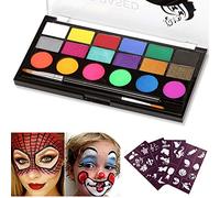 Vegena Body Painting Kit di Pittura per il Viso, 18 Colori Trucco Viso Bambini Tavolozza Professionale con 2 Pennello 40 Stencil per Bambini Trucchi Carnevale Viso, Pasqua, Cosplay, Feste a Tema