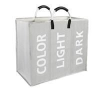 Vegena Cesto Portabiancheria, Cesto Biancheria Sporca con 3 Scomparti, Grande Porta Biancheria Sporca Oxford con 2 Alluminio Manico, Pieghevole Cesta Portabiancheria, 60x32x49cm, Grigio Chiaro