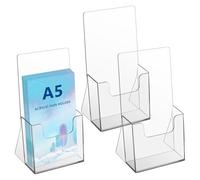 Vegena Espositore per opuscoli, formato A5, confezione da 3 pezzi, in acrilico trasparente, espositore da tavolo per opuscoli, menu, volantini, opuscoli, organizer da piano di lavoro