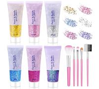 Vegena Gel Glitter per Corpo: 6 Pezzi Gel Glitter Chunky Olografico, Ideale per Trucco da Festival (Blu, Oro, Rosa, Argento, Bianco, Viola, 50ml)