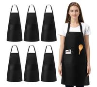 Vegena Grembiule nero, 6 pezzi, grembiule da cucina da donna, grembiule da cucina da uomo, grembiule da barbecue con 2 tasche, per cucina, giardinaggio, ristorante, caffetteria, pittura, lavori