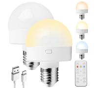 Vegena Lampadina Ricaricabile USB C, 2 Pezzi E27 Lampadina Ricaricabile 3 Colore USB-C Con Telecomando, Lampadina Con Batteria, Lampadina A Batteria Per Interni, Esterni, Campeggio