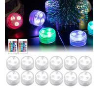 Vegena Mini luce subacquea, 12 pezzi, mini luci LED subacquee con telecomando, RGB mini luci LED impermeabili, mini sommergibili per acquario, vaso, vasca da bagno, casa