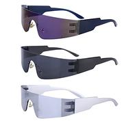Vegena Occhiali Da Sole Senza Montatura: 3 Paia Di Occhiali Futuristici, Occhiali Veloci Rave, Per Giochi Di Ruolo E Feste Di Carnevale (Nero/Grigio, Argento/Bianco, Nero/Blu)