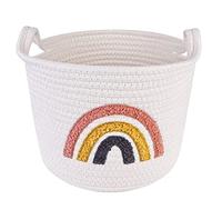 Vegena Piccolo cesto portaoggetti in corda di cotone - cestino per giocattoli intrecciato, per bambini, decorazione arcobaleno, per asciugamani, coperte, regali, 9.8x7.9 pollici (lunghezzaxaltezza)