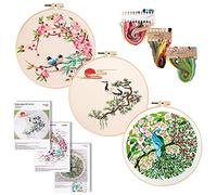 Vegena Ricamo Starter Kit, 3pcs Kit per ricamo con motivo e istruzioni, Ricamo Starter Kit Set da Punto Croce, Set da Ricamo per Principianti, Adulti e Bambini, Ricamato con Motivo a Floreale