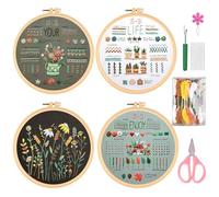 Vegena Ricamo Starter Kit 4 Pezzi, Kit per Ricamo con Motivo e Istruzioni, Ricamo Starter Kit Set da Punto Croce, Set da Ricamo per Principianti, Adulti e Bambini, Ricamato con Motivo a Floreale