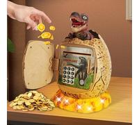 Vegena Salvadanaio elettronico a forma di dinosauro, salvadanaio elettronico con musica leggera, salvadanaio con impronte digitali, lucchetto con codice per ragazzi, ragazze, Natale, compleanno,