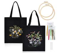 Vegena Set da ricamo in tela, 2 set di borse, set da ricamo nero, borsa per il trasporto con borsa da ricamo, telaio per ricamo, fili di colore, strumenti e istruzioni, kit per lavori fai da te
