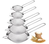 Vegena Set di 5 colino da cucina a maglia fine, in acciaio inox, 5 misure, setaccio da cucina piccolo, filtro in metallo in acciaio inox fine per setacciare, scolare e sciacquare verdure, pasta, tè
