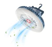 Vegena Ventilatore da campeggio con luce, lampada da campeggio a LED con ventilatore, ventilatore da soffitto con illuminazione, portatile USB, ricaricabile, per campeggio, pesca, escursionismo,