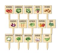 Vegetable Garden Markers | 15 Pieces T-Type Wooden Plant Labels | Vegetable Signs with Printed Pattern | Gardeners Farmers Backyard Raised Garden Bed Greenhouse Patio Balcony Outdoor Indoor