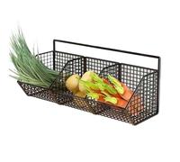 Vegetable Holder, 3-Compartment Wall Mounted Basket, 14.17x5.51x5.91 Inches Multi-Use and Compact, Space-Saving Fruit Rack for Garlic, Onion, Ginger, Pantry, Counter Organization