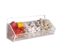 Vegetable Holder, 3-Compartment Wall Mounted Basket, 14.17x5.51x5.91 Inches Multi-Use and Compact, Space-Saving Fruit Rack for Garlic, Onion, Ginger, Pantry, Counter Organization