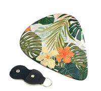 Vegetation Leaves with Hibiscus Flowers - 6 plettri per chitarra, stampati su entrambi i lati, per chitarra elettrica, basso, ukulele (0,46 mm, 0,71 mm, 0,96 mm)