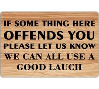 VEGlkj Decorazione vintage per garage, divertente sarcasmo, targa in metallo per casa, bar, uomo, decorazione da parete, idea regalo, 20,3 x 30,5 cm - If Something Here Offends You Please Let Us Know