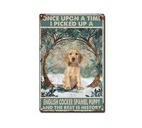 VEGlkj Targa in metallo con cocker spaniel e scritta "Once Upon A Time I Picked up A English", decorazione da parete per cucina, garage, sala da pranzo, casa, hotel, 20 x 30 cm